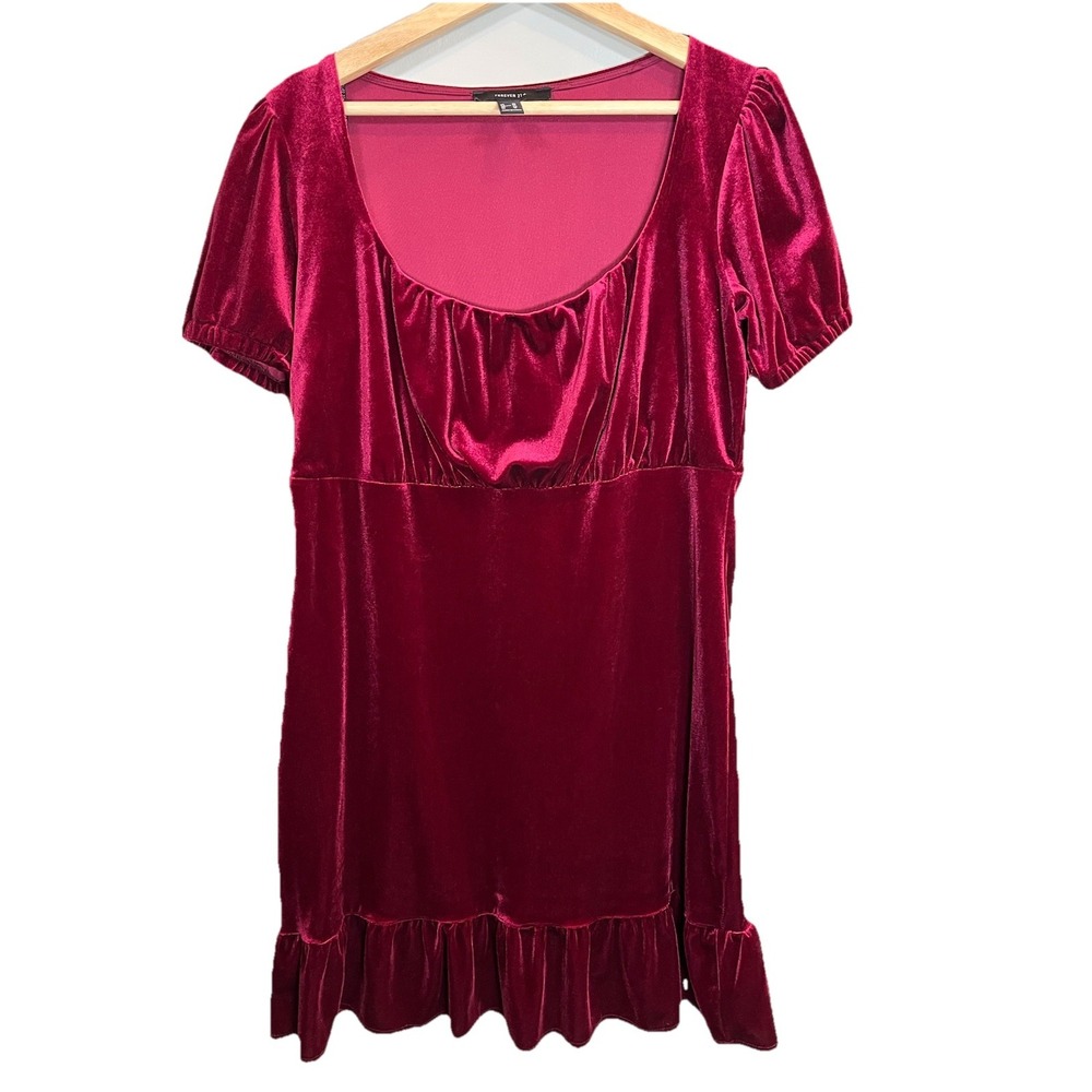 Forever 21 Womens Dress Plus 0X‎ Burgundy Velvet Mini Twee Softgirl Retro Whimsy